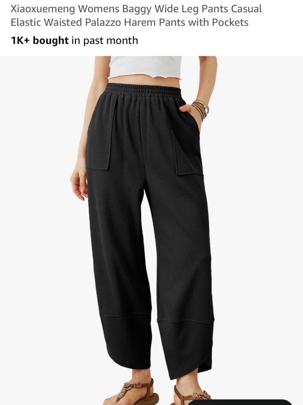 Women's Black Baggy Wide Leg Pants with Elastic Waist